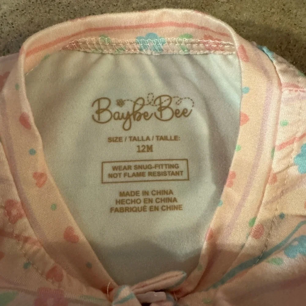 Baybe Bee - Pink Striped  Love Kids One Piece, Size 12M